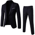 2Pcs/Set Men Suit Plus Size Men Solid Color Long Sleeve Lapel Slim Button Business Suit Work clothes Business suits