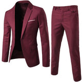 2Pcs/Set Men Suit Plus Size Men Solid Color Long Sleeve Lapel Slim Button Business Suit Work clothes Business suits